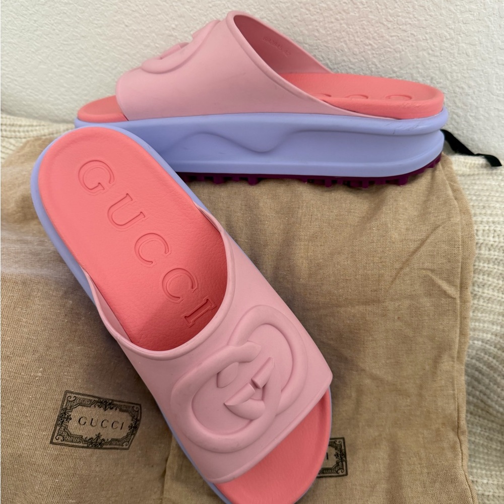 Gucci Miami platform Pink and Purple Slide Sandals